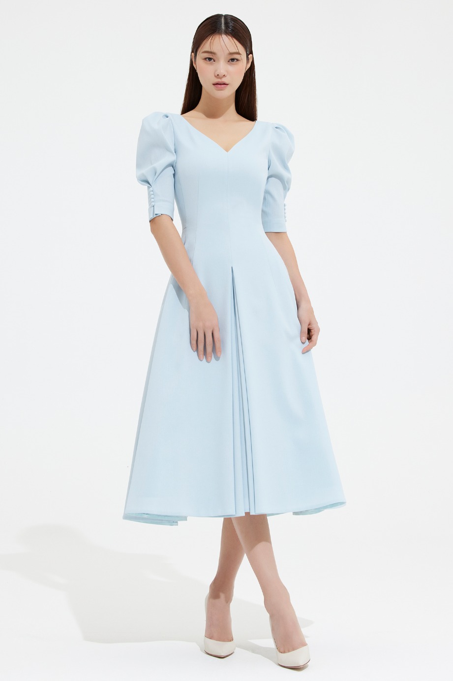 V Neckline Flare Dress