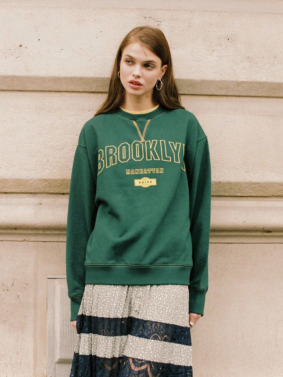 Color Stitched Sweatshirt in Green_VW0SE1000