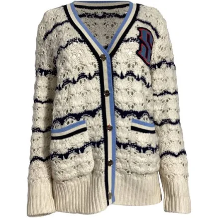 Sandro Paris Knitted Ludvik Logo-Patch Cardigan in Cream Wool