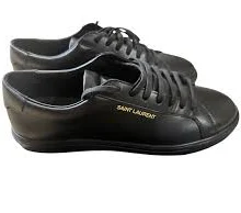 Saint Laurent Andy Men's Low Top Laced Leather Sneaker Black (EU 44 US 10.5-11)