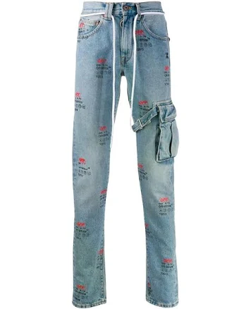 Off-White Men's Straight-Leg Logo-Print Jeans