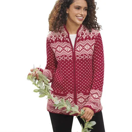 Zip Double Knit Jacquard Cardigan Sweater Nordic Patterns