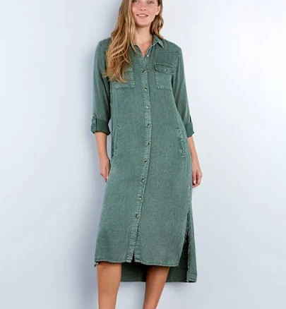 billy T Women's City Chambray 2-Way Shirt Dress with Front Pockets