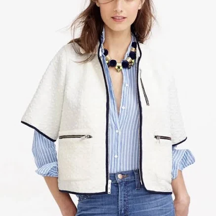 J Crew Cropped Matelasse Short Sleeve Textured Jacket | Size L