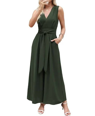 Cupshe Women's Surplice Wide Leg Belted Jumpsuit