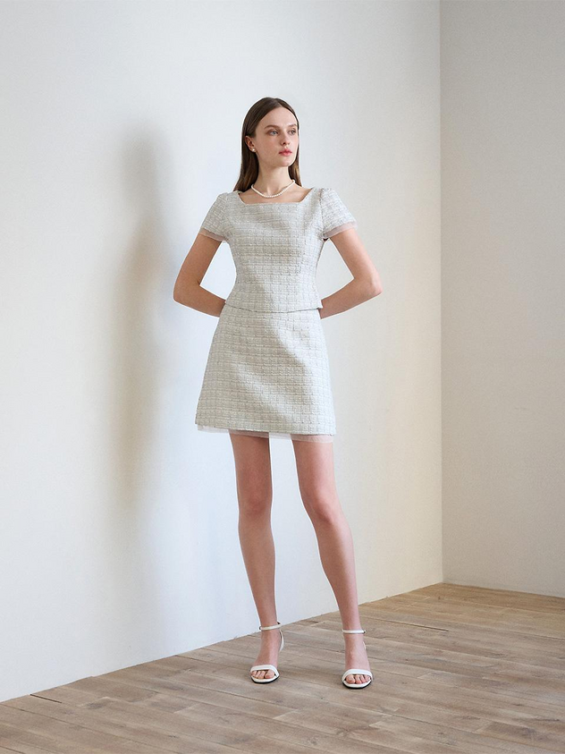 Cotton Blend Tweed Mini Skirt