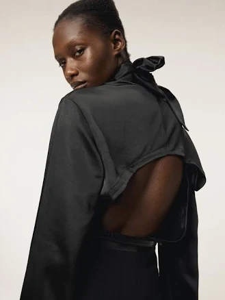 Satin Open Back Scarf Blouse