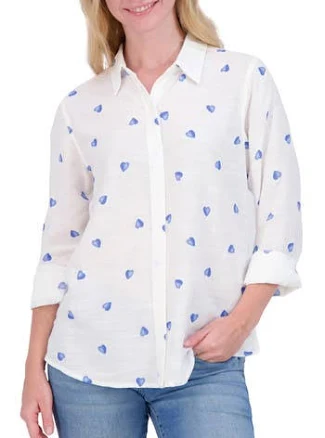 Lucky Brand Women's Heart Print Button-Up Shirt