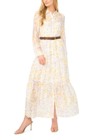 halogen Women's Long Sleeve Tiered Maxi Shirtdress