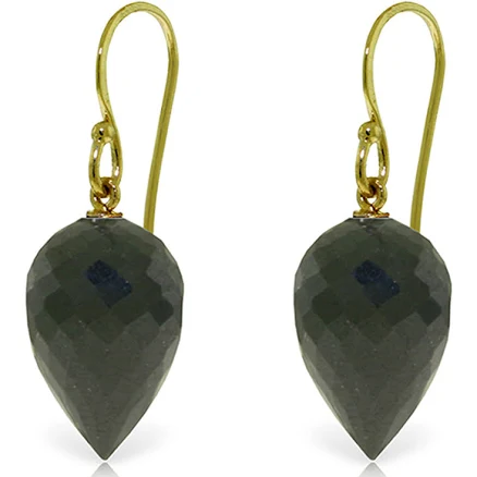 24.5 Carat 14k Solid Gold Fish Hook Earrings Briolette Black Spinel
