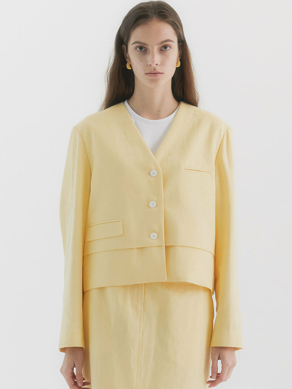 Merci No Collarless Cropped Jacket_Light Yellow