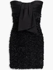 Strapless draped silk-blend satin and metallic tweed mini dress