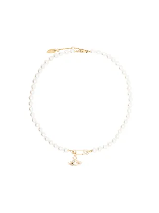 Orb Safety-pin Pearl Necklace