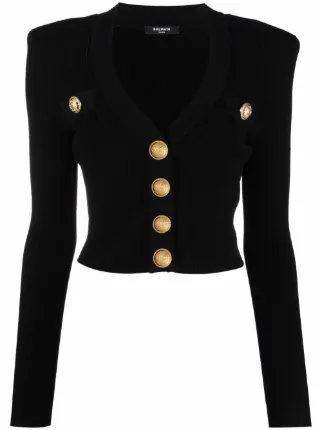 Logo-Button Cropped Knitted Cardigan