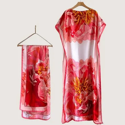 Women's Casual Woven Print Long Robe Set