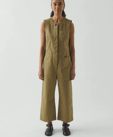 Olive Leaf Sleeveless Cotton Twill Jumpsuit