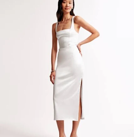 Abercrombie & Fitch Women's Sculpting Stretch Satin Midi Dress