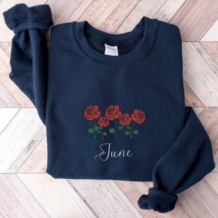 Embroidered June Birth Flower Crewneck Sweatshirt