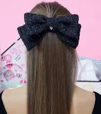 VVV Check Glitter Tweed Ribbon Hairpin_Black