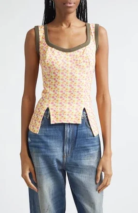 Paolina Russo Women's Floral Rib Jersey Corset Top