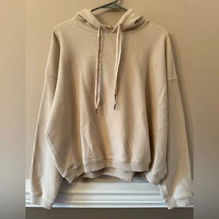 Aerie Sweaters | Aerie Cream Ribbed Hooded Sweater | Color: Cream | Size: M | Cguano's Closet