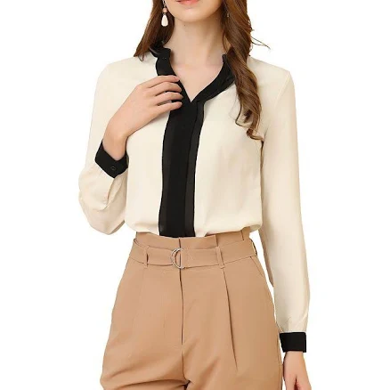Split Neck Pleated Front Office Work Blouse