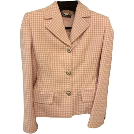 Versace Pink Gingham Wool Blazer Size 38 IT