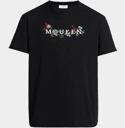 McQueen Men's Floral-Embroidered Logo Crewneck T-Shirt