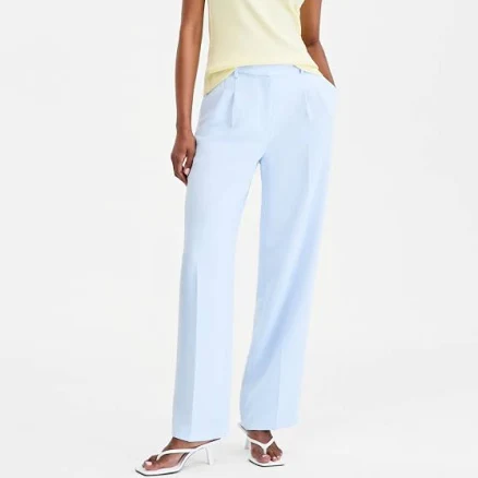 On 34th Women's High-Rise Polished Crepe Pleated Wide-Leg Trousers, Macy's Exclusive - Diamond Blue - Size 6
