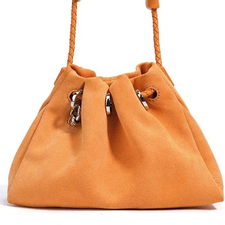 Suede Leather Drawstring Shoulder Bag