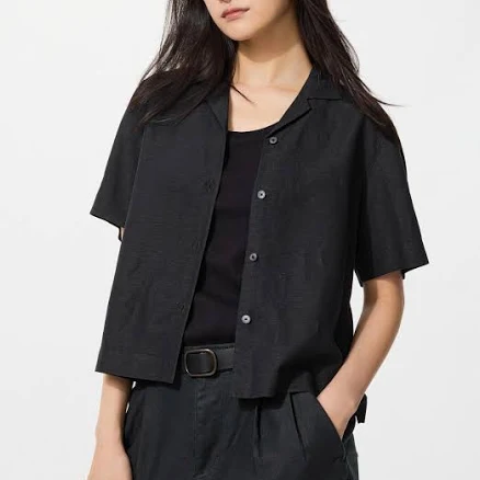 UNIQLO Women's Linen Blend Open Collar Shirt