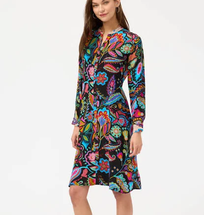 Johnny Was Women's Mandarin Collar Floral Shirt Dress