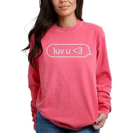 Luv U Text Message Long Sleeve Graphic T-Shirt
