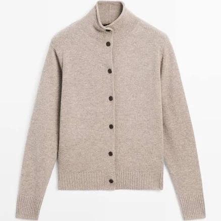 Massimo Dutti Women Wool High Neck Knit Cardigan