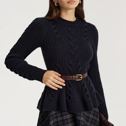 Cashmere-Blend Cable-Knit Sweater without Belt