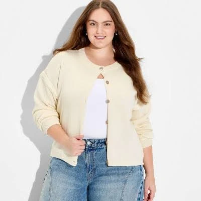 Wild Fable Women's Crewneck Cable Trim Cardigan