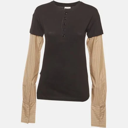 DRIES VAN NOTEN Black Cotton Contrast-Sleeves Hesma Layered Top XS