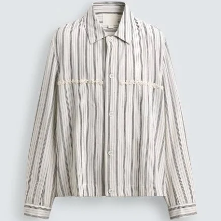 Zara Men's Fluid Striped Embroidered Overshirt
