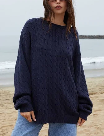 John Galt Women's Blue Briana Cable Knit Oversized Sweater