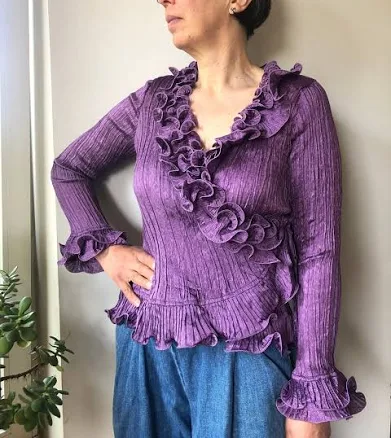 Vintage 90s Frilled Long Sleeve Wrap Blouse