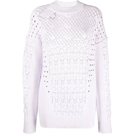 The Attico - open-knit crew-neck jumper - women - Cotton/Polyamide - 44 - Purple