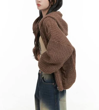 Oversized Cable Knit Zip-Up Hooded Sweater