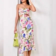 Reformation Riya Cutout Floral Print Midi Dress