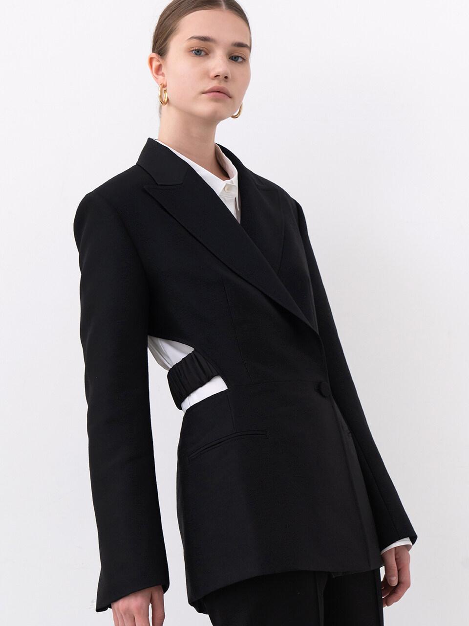 Backless Double-Breast Wool-Silk Jacket_Black