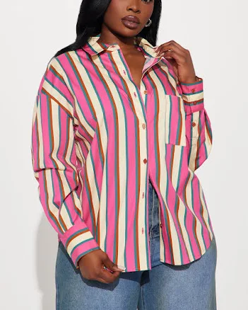 Fashion Nova Camisa I'm The Main Topic Striped Poplin Button Up Shirt