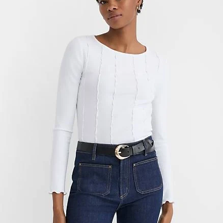 Loft Women's Ruffle Trimmed Ribbed T-Shirt