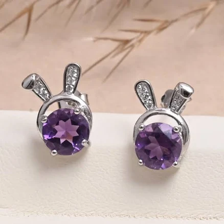 925 Sterling Silver Amethyst Bunny Stud Earrings