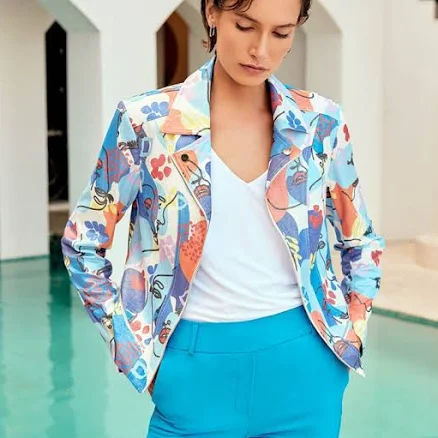 Faye Face Print Faux Suede Moto Jacket - Joseph Ribkoff Style 241910 Small