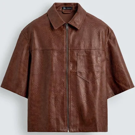 Zara Men's Relaxed Fit Faux Leather Overshirt