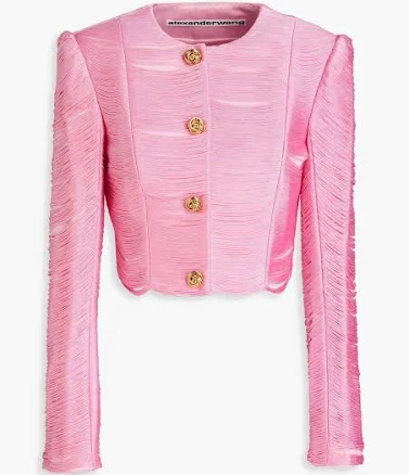 Alexander Wang Cropped fringed mesh jacket - Women - Baby pink Jackets - US 0